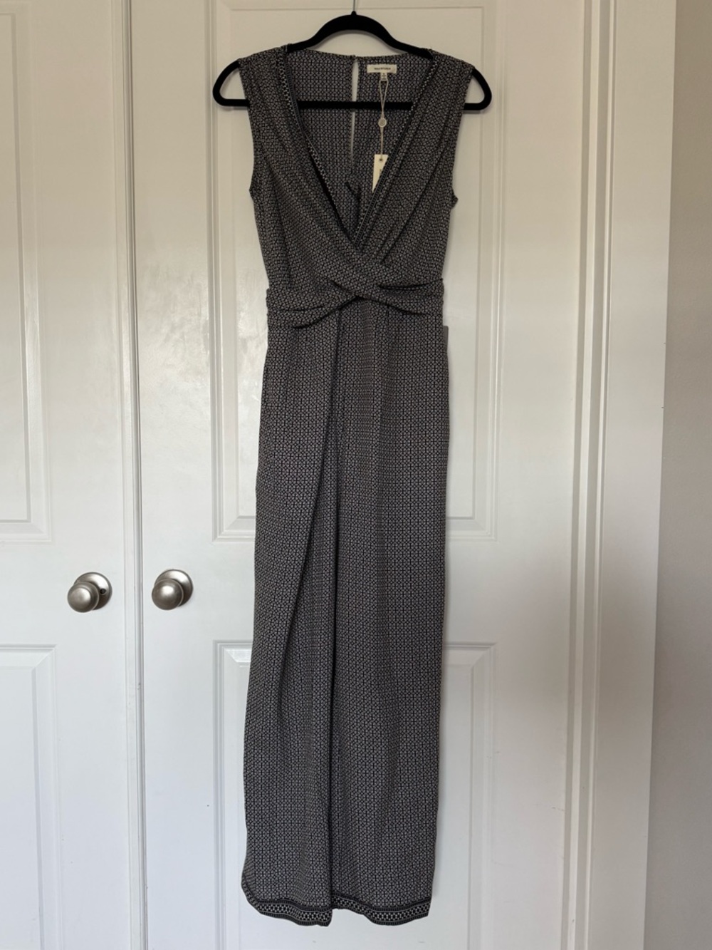 Max Studio Black & White Sleeveless Maxi Wrap Jumpsuit